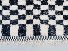 Load image into Gallery viewer, checkered area rug, 8x10 moroccan rug, black and white rug, scandinavian rug 4x6, area rug for living, 5x8 rug, hand knotted rug, woven rug, personalized carpet, traditional rug, checkered wool rug, handmade wool, white moroccan rug