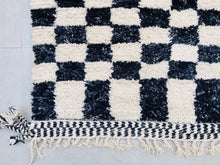 Load image into Gallery viewer, checkered area rug, 8x10 moroccan rug, black and white rug, scandinavian rug 4x6, area rug for living, 5x8 rug, hand knotted rug, woven rug, personalized carpet, traditional rug, checkered wool rug, handmade wool, white moroccan rug