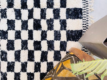 Load image into Gallery viewer, checkered area rug, 8x10 moroccan rug, black and white rug, scandinavian rug 4x6, area rug for living, 5x8 rug, hand knotted rug, woven rug, personalized carpet, traditional rug, checkered wool rug, handmade wool, white moroccan rug