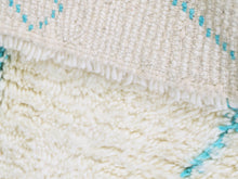 Load image into Gallery viewer, beni ourain rug, moroccan wool rug, ivory berber rug, blue geometric rug, handmade moroccan rug, boho area rug, berber carpet, atlas mountain rug, ethnic wool rug, cozy boho rug, minimal moroccan rug, beni rug, authentic moroccan rug



