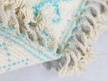 Load image into Gallery viewer, beni ourain rug, moroccan wool rug, ivory berber rug, blue geometric rug, handmade moroccan rug, boho area rug, berber carpet, atlas mountain rug, ethnic wool rug, cozy boho rug, minimal moroccan rug, beni rug, authentic moroccan rug


