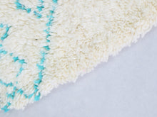 Load image into Gallery viewer, beni ourain rug, moroccan wool rug, ivory berber rug, blue geometric rug, handmade moroccan rug, boho area rug, berber carpet, atlas mountain rug, ethnic wool rug, cozy boho rug, minimal moroccan rug, beni rug, authentic moroccan rug


