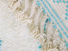 Load image into Gallery viewer, beni ourain rug, moroccan wool rug, ivory berber rug, blue geometric rug, handmade moroccan rug, boho area rug, berber carpet, atlas mountain rug, ethnic wool rug, cozy boho rug, minimal moroccan rug, beni rug, authentic moroccan rug


