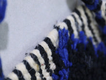Load image into Gallery viewer, beni ourain pouf, moroccan pouf, wool floor cushion, boho pouf, handwoven pouf, black pouf, tribal decor, berber pouf, square seat, wool ottoman, modern moroccan, black and blue pouf, floor pillow



