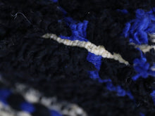 Load image into Gallery viewer, beni ourain pouf, moroccan pouf, wool floor cushion, boho pouf, handwoven pouf, black pouf, tribal decor, berber pouf, square seat, wool ottoman, modern moroccan, black and blue pouf, floor pillow


