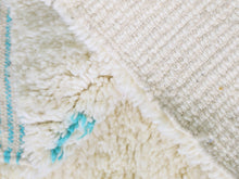 Load image into Gallery viewer, beni ourain rug, moroccan wool rug, ivory berber rug, blue geometric rug, handmade moroccan rug, boho area rug, berber carpet, atlas mountain rug, ethnic wool rug, cozy boho rug, minimal moroccan rug, beni rug, authentic moroccan rug


