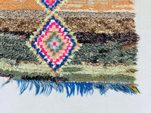 Load image into Gallery viewer, Boucherouite Rug,  vintage rug,  Berber Rug Vintage,  Morocco Rug,  Berber area rug,  Abstract rug,  Boho rug,  Unique rug,  Moroccan Rugs,  Antique rug,  Handmade rug,  runner rug, Authentic rug
