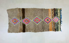 Load image into Gallery viewer, Boucherouite Rug,  vintage rug,  Berber Rug Vintage,  Morocco Rug,  Berber area rug,  Abstract rug,  Boho rug,  Unique rug,  Moroccan Rugs,  Antique rug,  Handmade rug,  runner rug, Authentic rug
