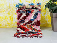 Load image into Gallery viewer, Boucherouite Moroccan Rug, Handwoven Boucherouite Rug, Colorful Moroccan Rug, Eco-friendly Moroccan Rug, Bohemian Moroccan Rug, Moroccan Rag Rug, Unique Moroccan Rug, Vibrant Moroccan Decor, Moroccan Artisan Rug, Moroccan Recycled Material Rug, Sustainable Home Decor Rug, Moroccan Floor Art Rug
