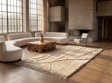 Load image into Gallery viewer, Off-White Moroccan Beni Ourain rug, Handwoven Cream Wool Berber carpet, Modern Abstract Plush Area
