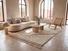 Load image into Gallery viewer, Off-White Moroccan Beni Ourain rug, Handwoven Cream Wool Berber carpet, Modern Abstract Plush Area