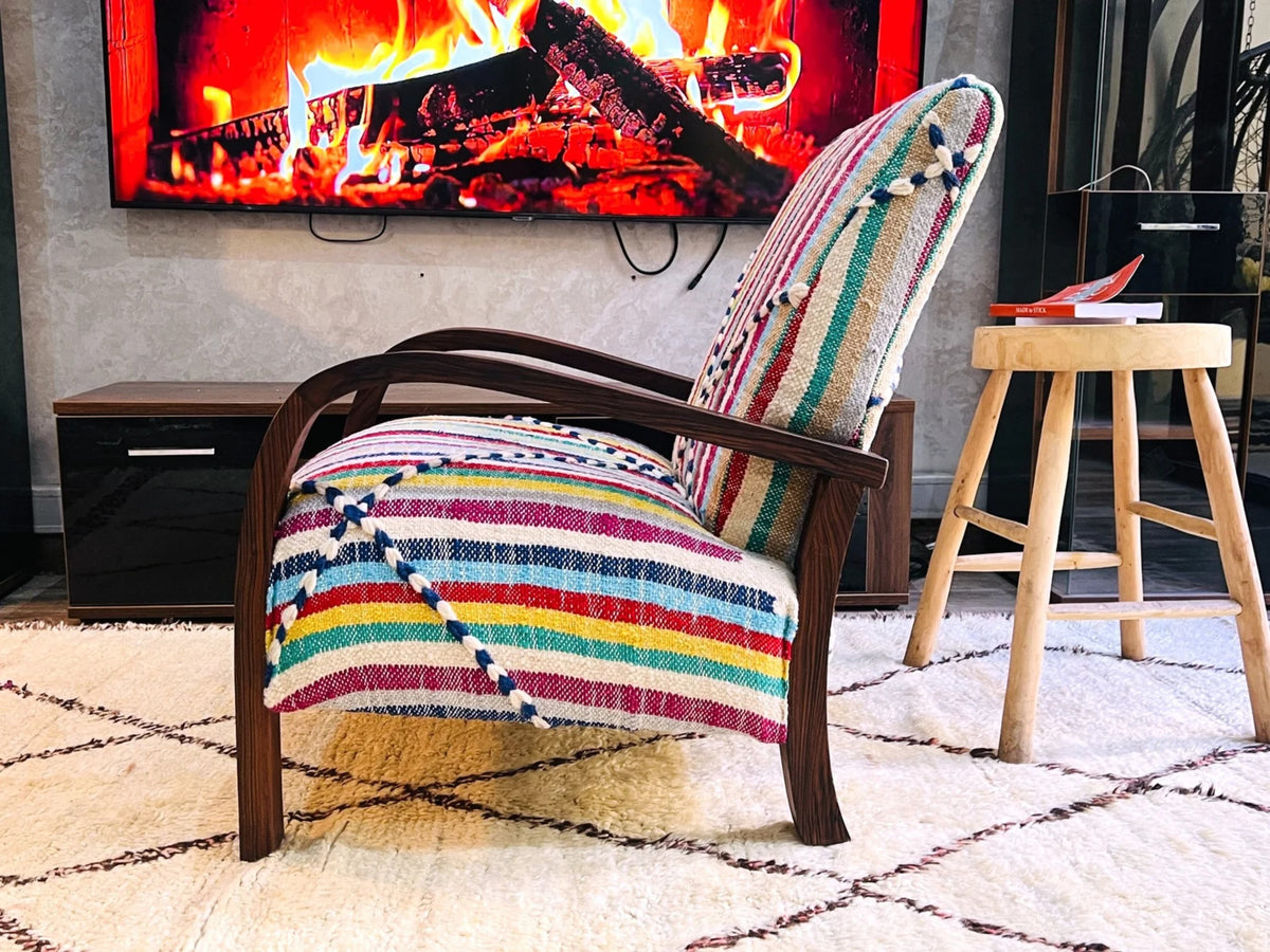 Moroccan Wool Lounge Chair with Walnut Frame – The Wool Rugs