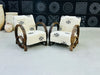 2 set of White Moroccan Wool Lounge Chair with Walnut Frame