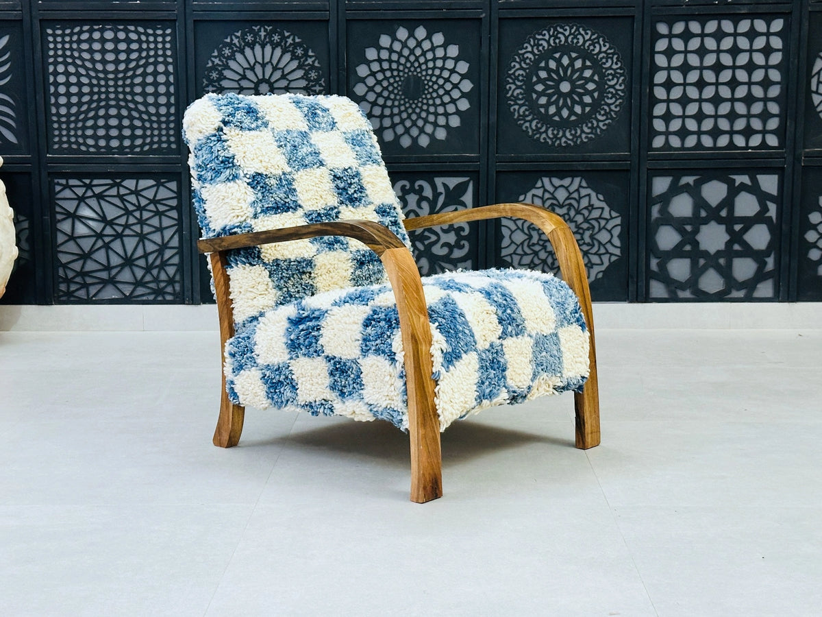Moroccan Wool Lounge Chair with Walnut Frame – The Wool Rugs