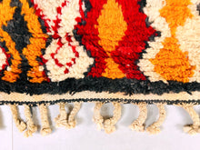 Load image into Gallery viewer, moroccan rug runner, colorful rug, wool nursery rug, narrow runner rug, hand woven rug, shaggy wool rug, berber runner carpet, custom runner rug, washable runner rug, checkered runner rug, 3x9 runner rugs, boujaad rugs runner, bohemian red rug