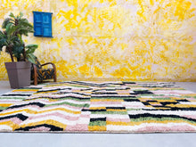 Load image into Gallery viewer, soft moroccan rug, rug moroccan, moroccan handknotted, dining room, colorful beni ourain, hand woven rugs, moroccan boujad, area rug moroccan, shag rug 10x13, beniouarain rug, handmade home decor, vintage moroccan rug, fluffy wool rug