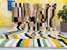 Load image into Gallery viewer, soft moroccan rug, rug moroccan, moroccan handknotted, dining room, colorful beni ourain, hand woven rugs, moroccan boujad, area rug moroccan, shag rug 10x13, beniouarain rug, handmade home decor, vintage moroccan rug, fluffy wool rug