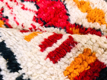 Load image into Gallery viewer, moroccan rug runner, colorful rug, wool nursery rug, narrow runner rug, hand woven rug, shaggy wool rug, berber runner carpet, custom runner rug, washable runner rug, checkered runner rug, 3x9 runner rugs, boujaad rugs runner, bohemian red rug
