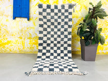 Load image into Gallery viewer, checkered rug, 
moroccan rug,
 black and white rug, 
checkerboard rug, 
rugs for living room, 
checkered rug black, 
check rug, 
black checkered rug, 
oversize rug, 
moroccan rug 8x10, 
kitchen wool rug, 
home decor, 
Handmade rug
