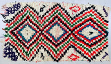 Load image into Gallery viewer, Moroccan rug, Moroccan area rug, hand woven rug, boucherouite rug, Tapis Berbere, floor rug, boucherouite style, small rug, bedroom rug, wool moroccan rug, Vintage boucherouite, handmade rug, colorful rug
