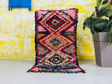 Load image into Gallery viewer, boho rug, handmade rug, kilim rug, bedroom rug, sheepskin rug, living room rug, berber rug, vintage rug, wool rug, beni ourain rug, colorful rug, Boucherouite rug, moroccan rug 2x5 ft
