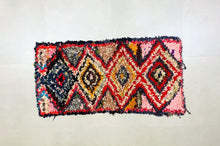 Load image into Gallery viewer, boho rug, handmade rug, kilim rug, bedroom rug, sheepskin rug, living room rug, berber rug, vintage rug, wool rug, beni ourain rug, colorful rug, Boucherouite rug, moroccan rug 2x5 ft
