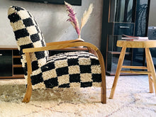 Load image into Gallery viewer, Custom checkered moroccan walnut wood Chair, chair, The Wool Rugs, The Wool Rugs, 
