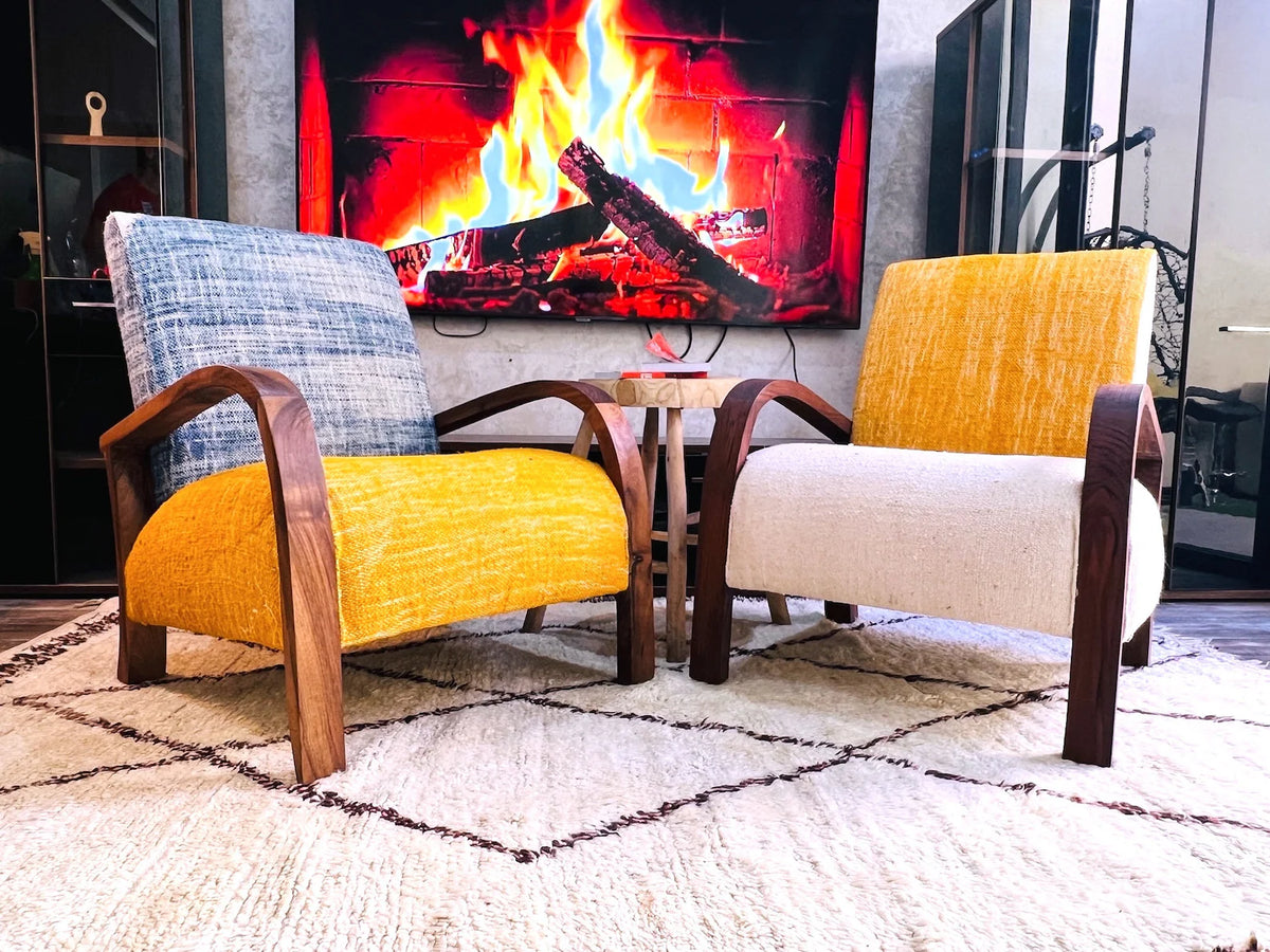 2 set of custom Moroccan Wool Lounge Chair with Walnut Frame – The Wool ...