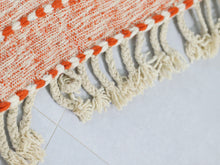 Load image into Gallery viewer, Moroccan wool rug, Berber striped rug, handmade Boho rug, orange wool rug, bohemian decor rug, Moroccan area rug, modern wool rug, handmade rugs, Moroccan Berber decor, striped area rug, Moroccan home accents, natural wool rug, artisan Moroccan rugs
