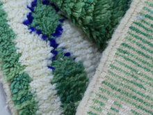 Load image into Gallery viewer, Close-up of green wool Moroccan rug texture.
