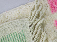 Load image into Gallery viewer, Moroccan wool rug featuring pink, blue, and green artistic brushstroke patterns

