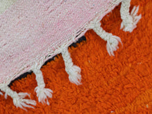 Load image into Gallery viewer, Handmade wool rug with modern abstract design in orange and beige.
