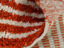 Load image into Gallery viewer, Moroccan wool rug, Berber striped rug, handmade Boho rug, orange wool rug, bohemian decor rug, Moroccan area rug, modern wool rug, handmade rugs, Moroccan Berber decor, striped area rug, Moroccan home accents, natural wool rug, artisan Moroccan rugs
