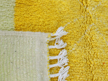 Load image into Gallery viewer, Yellow and cream wool rug with geometric Berber symbols from Morocco


