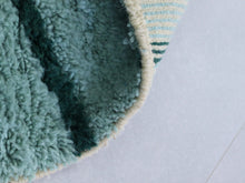 Load image into Gallery viewer, Green striped Moroccan wool rug with fringe, handwoven by artisans

