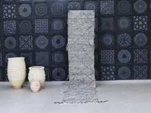 Load image into Gallery viewer, Handwoven Moroccan wool runner rug with black and white diamond pattern


