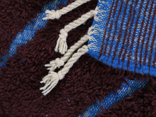 Load image into Gallery viewer, Moroccan shag wool rug with bold blue diagonal stripes


