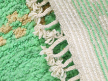 Load image into Gallery viewer, Vibrant green Berber rug made of 100% wool for bohemian home decor


