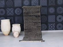 Load image into Gallery viewer, Handmade Moroccan runner rug with vertical black and ivory stripes


