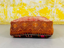 Load image into Gallery viewer, kilim pouf, orange ouf, boho pouf, berber pouf, moroccan pouf, handmade pouf, rug pouf
