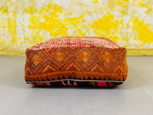 Load image into Gallery viewer, kilim pouf, orange ouf, boho pouf, berber pouf, moroccan pouf, handmade pouf, rug pouf
